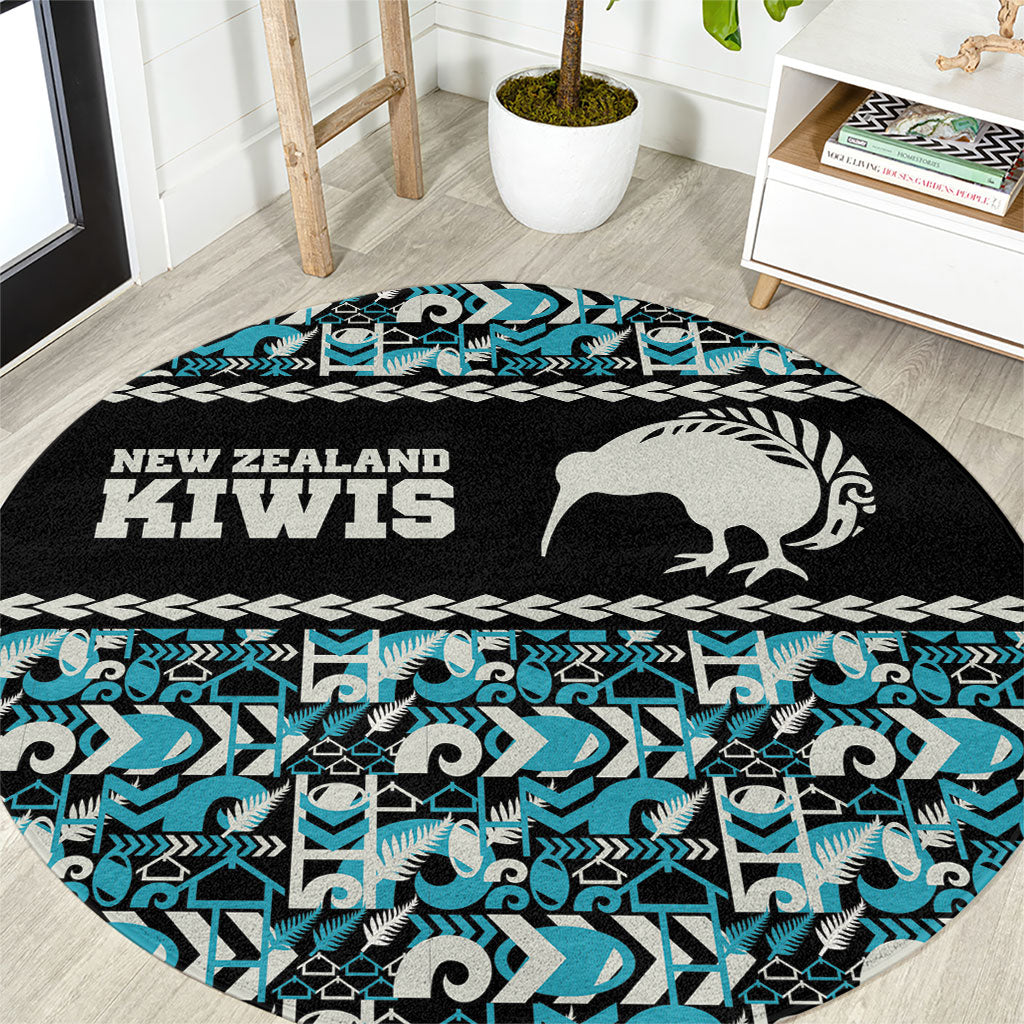 Aotearoa New Zealand Kiwis Tima Riki Motu Round Carpet LT9 Black - Polynesian Pride
