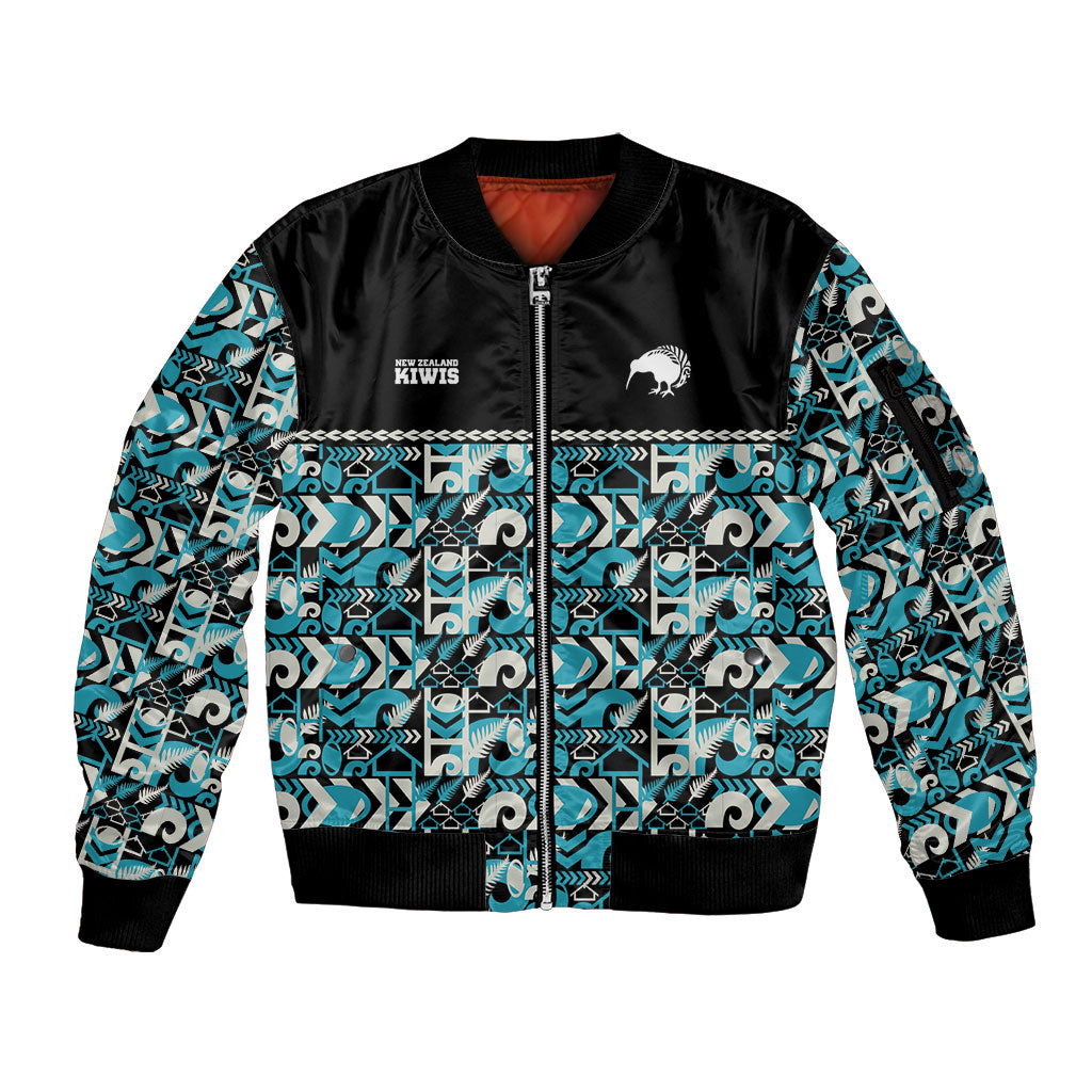 Aotearoa New Zealand Kiwis Tima Riki Motu Sleeve Zip Bomber Jacket LT9 Unisex Black - Polynesian Pride