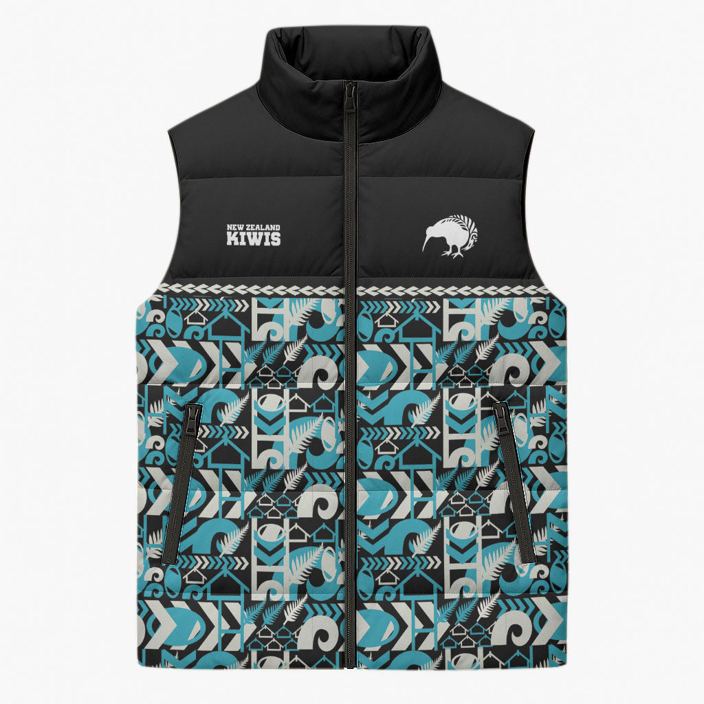 Aotearoa New Zealand Kiwis Tima Riki Motu Sleeveless Puffer Jacket LT9 Unisex Black - Polynesian Pride