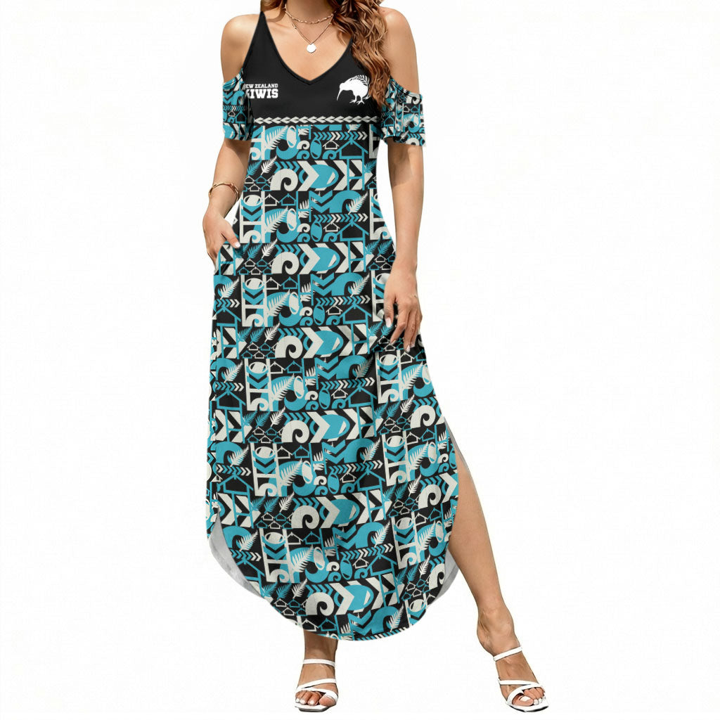 Aotearoa New Zealand Kiwis Tima Riki Motu Summer Maxi Dress LT9 Women Black - Polynesian Pride