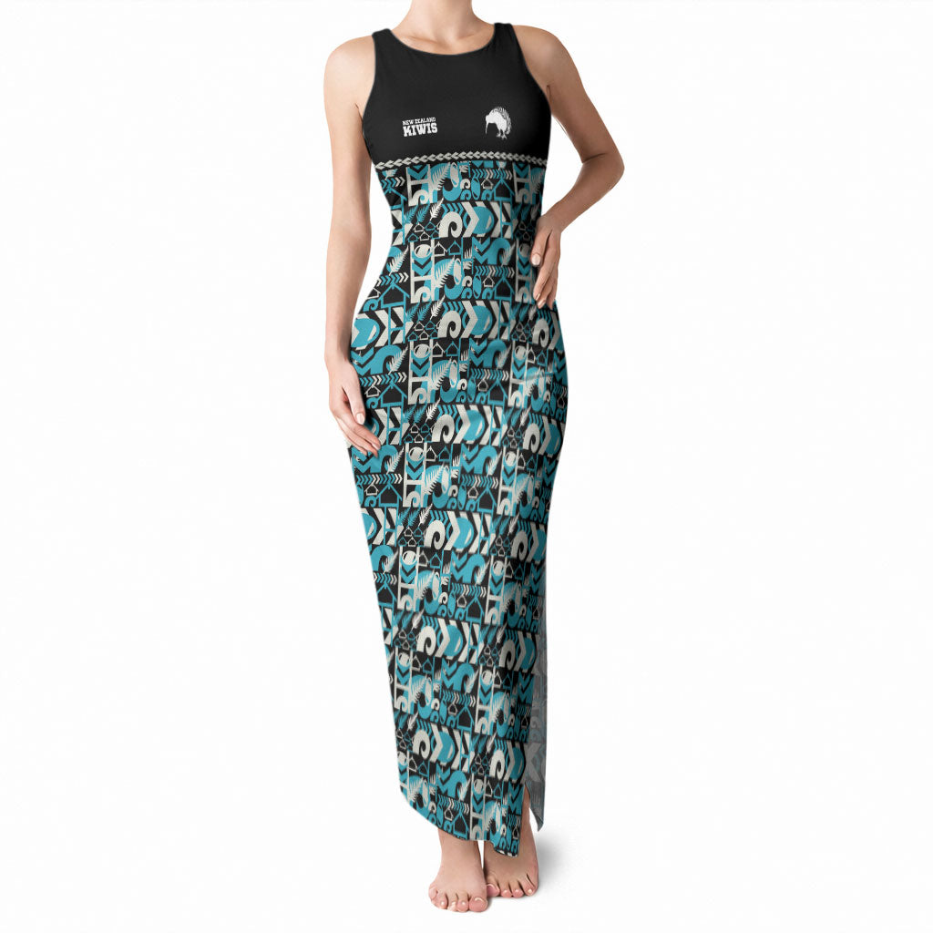 Aotearoa New Zealand Kiwis Tima Riki Motu Tank Maxi Dress LT9 Women Black - Polynesian Pride