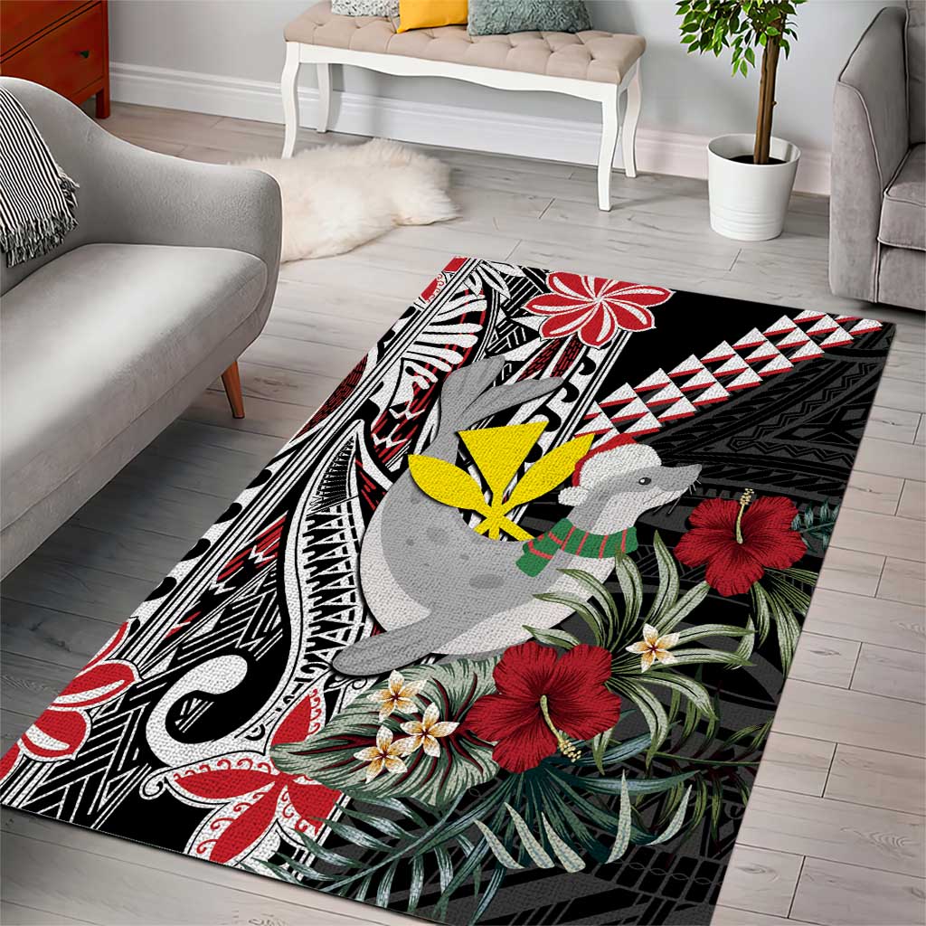 Hawaii Monk Seal Santa Area Rug Hibiscus Kakau Pattern Mele Kalikimaka LT9 - Polynesian Pride