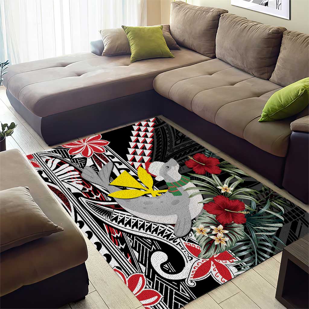 Hawaii Monk Seal Santa Area Rug Hibiscus Kakau Pattern Mele Kalikimaka LT9 - Polynesian Pride