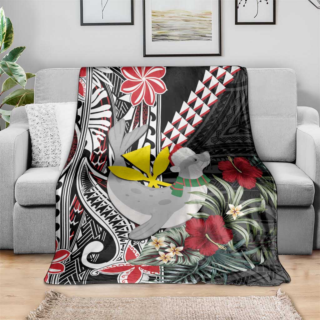 Hawaii Monk Seal Santa Blanket Hibiscus Kakau Pattern Mele Kalikimaka LT9 - Polynesian Pride