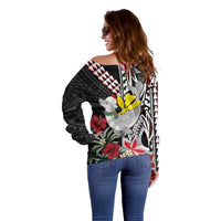 Hawaii Monk Seal Santa Off Shoulder Sweater Hibiscus Kakau Pattern Mele Kalikimaka LT9 - Polynesian Pride