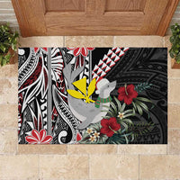 Hawaii Monk Seal Santa Rubber Doormat Hibiscus Kakau Pattern Mele Kalikimaka LT9 Black - Polynesian Pride