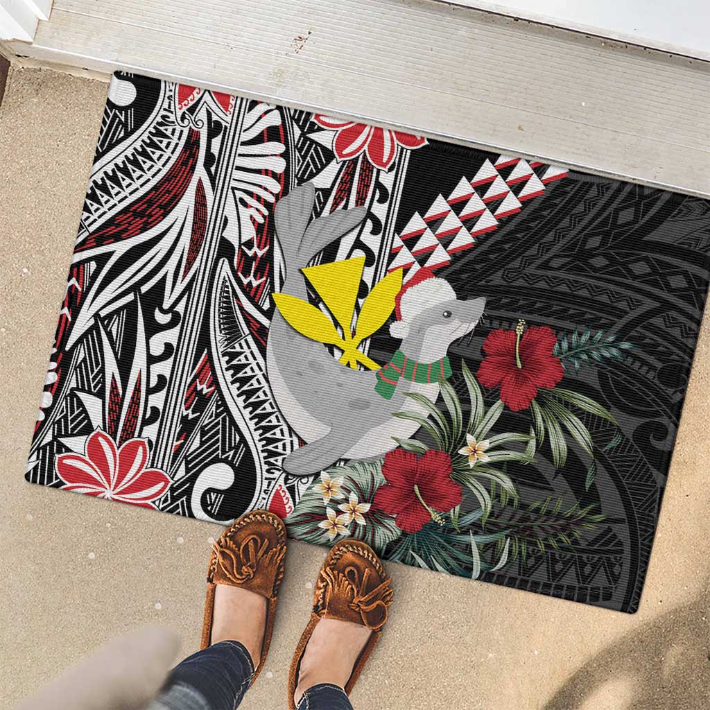 Hawaii Monk Seal Santa Rubber Doormat Hibiscus Kakau Pattern Mele Kalikimaka LT9 - Polynesian Pride