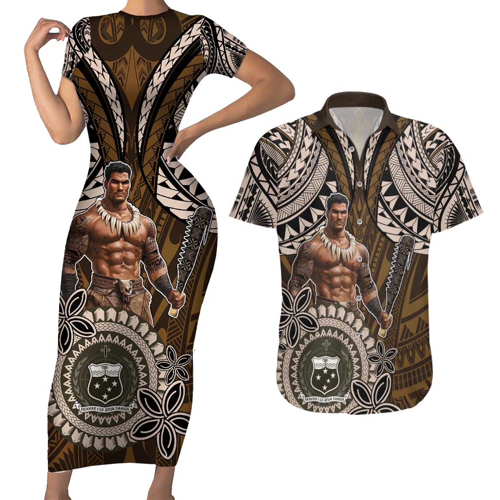 Samoa Warrior Couples Matching Short Sleeve Bodycon Dress and Hawaiian Shirt The Mighty Samoan Warrior Spirit