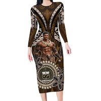Samoa Warrior Long Sleeve Bodycon Dress The Mighty Samoan Warrior Spirit LT9 Long Dress Black - Polynesian Pride