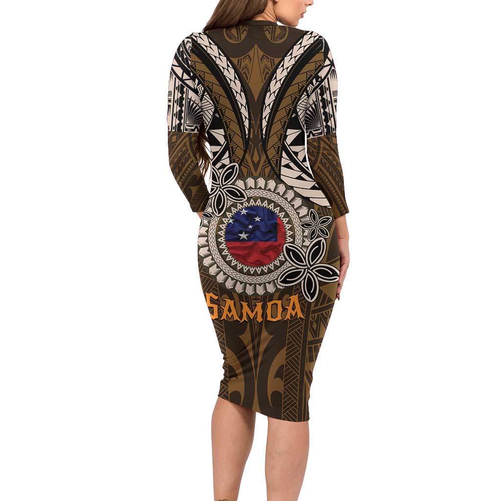 Samoa Warrior Long Sleeve Bodycon Dress The Mighty Samoan Warrior Spirit LT9 - Polynesian Pride