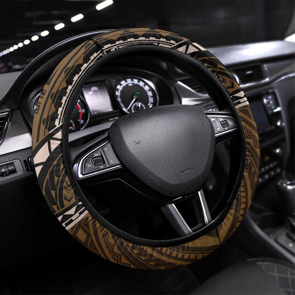 Samoa Warrior Steering Wheel Cover The Mighty Samoan Warrior Spirit LT9 Universal Fit Black - Polynesian Pride