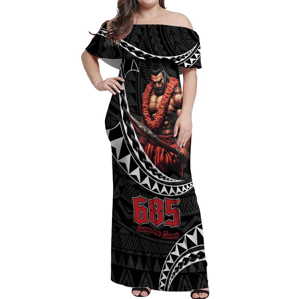 Samoan Pride Polynesian Tribal Warrior Off Shoulder Maxi Dress 685 Samoa Mo Samoa