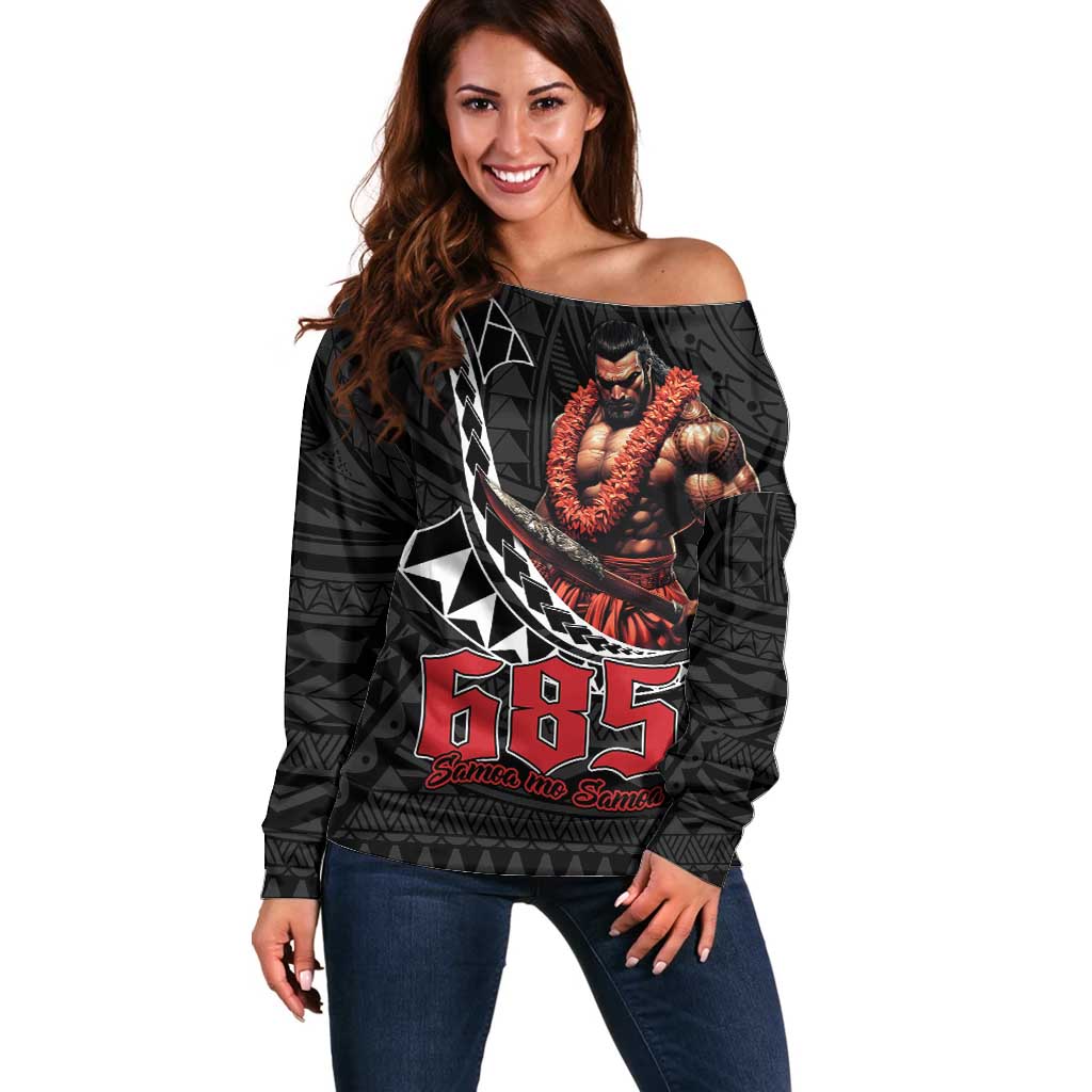 Samoan Pride Polynesian Tribal Warrior Off Shoulder Sweater 685 Samoa Mo Samoa LT9 Women Black - Polynesian Pride