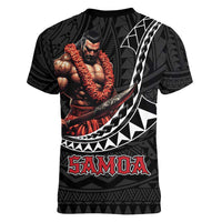 Samoan Pride Polynesian Tribal Warrior Women V-Neck T-Shirt 685 Samoa Mo Samoa LT9 - Polynesian Pride
