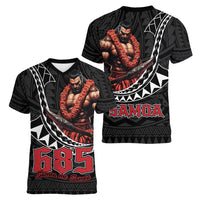 Samoan Pride Polynesian Tribal Warrior Women V-Neck T-Shirt 685 Samoa Mo Samoa LT9 - Polynesian Pride