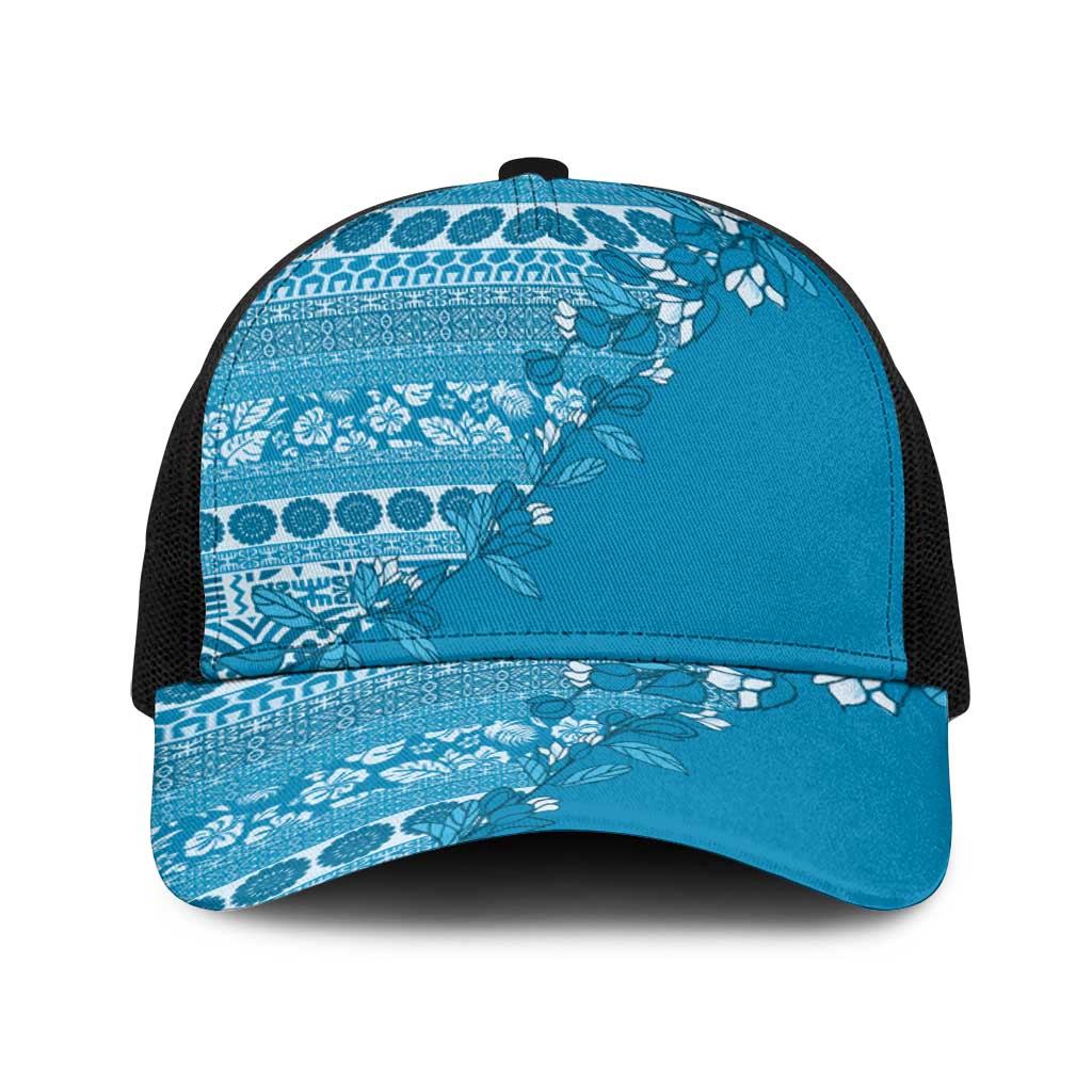 Fiji Marau na Kerisimasi Baseball Net Cap Aqua Tagimoucia Tapa Masi Tribal LT9 One Size Black Aqua - Polynesian Pride