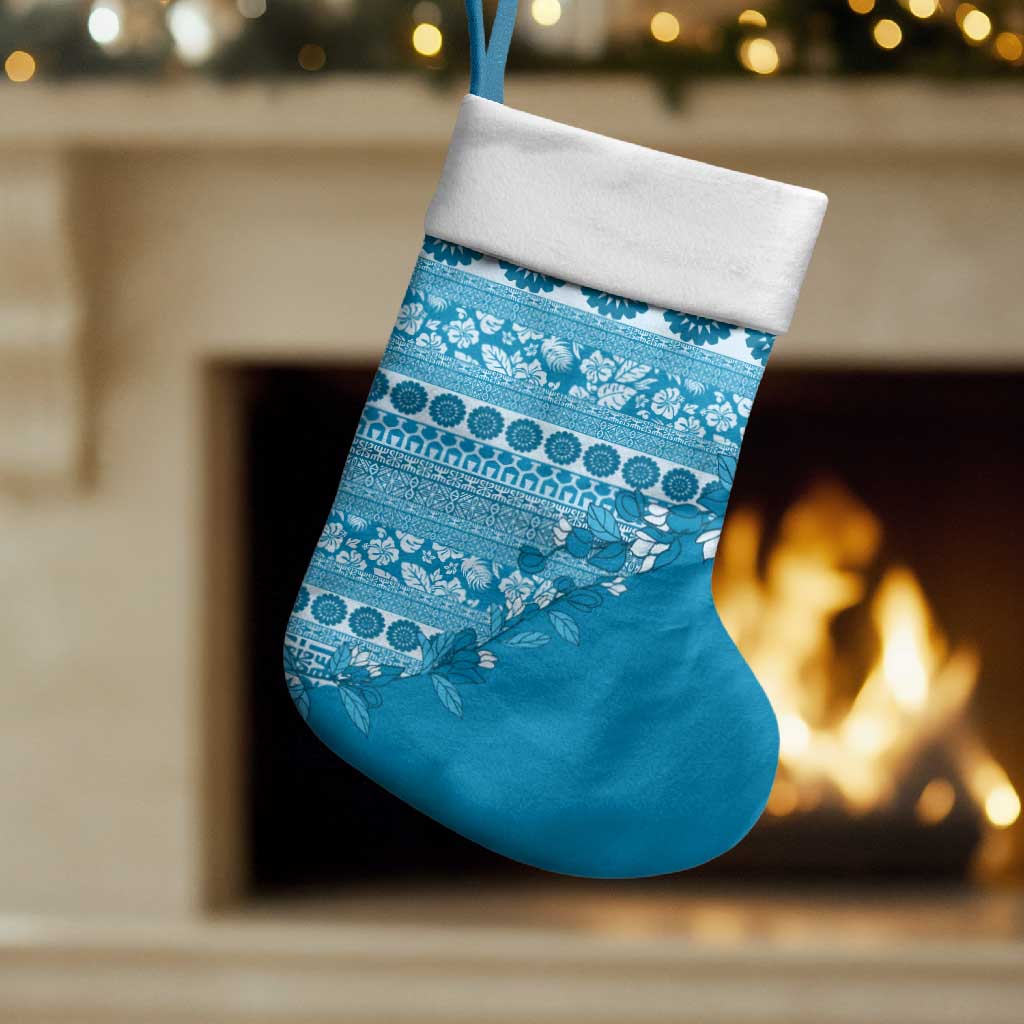 Fiji Marau na Kerisimasi Christmas Stocking Aqua Tagimoucia Tapa Masi Tribal LT9 Set of 2 Aqua - Polynesian Pride