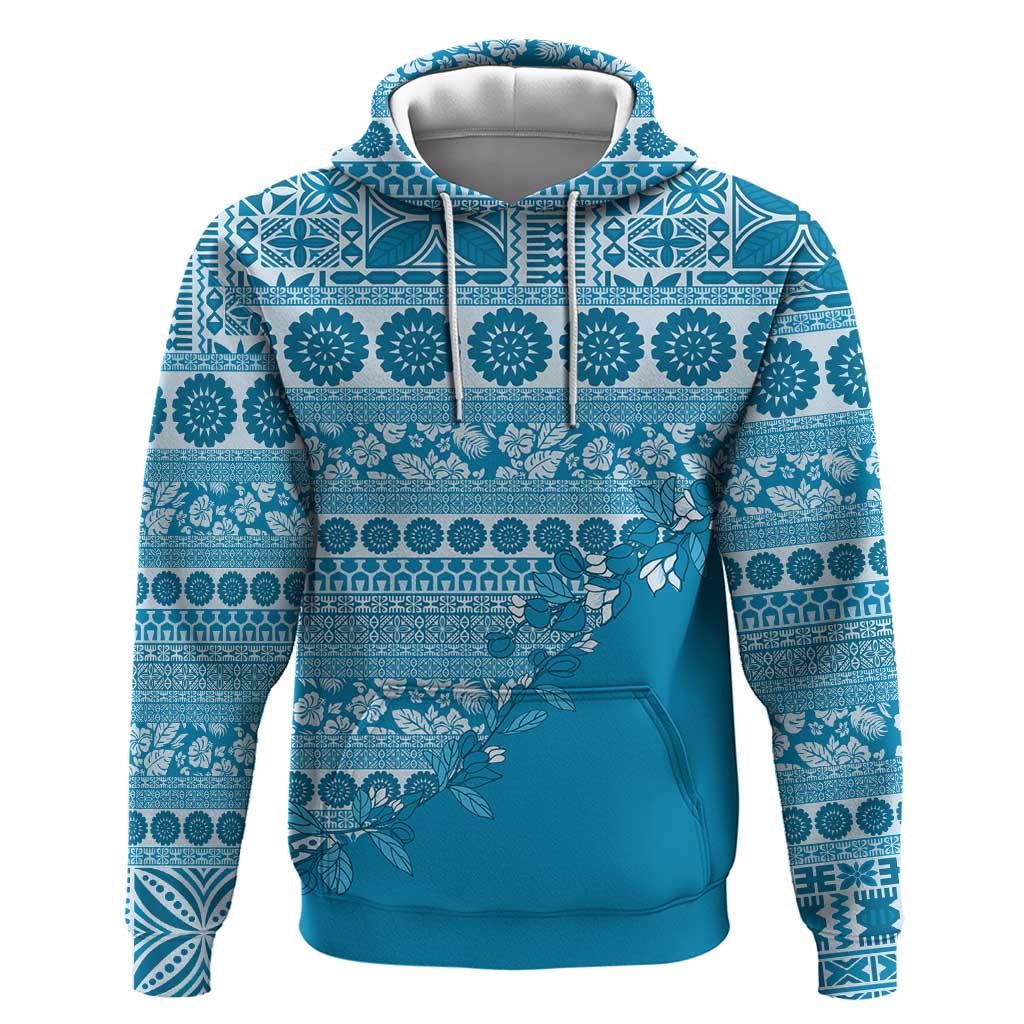 Fiji Marau na Kerisimasi Hoodie Aqua Tagimoucia Tapa Masi Tribal LT9 Pullover Hoodie Aqua - Polynesian Pride