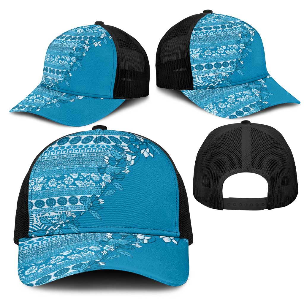 Fiji Marau na Kerisimasi Mesh Trucker Cap Aqua Tagimoucia Tapa Masi Tribal LT9 - Polynesian Pride