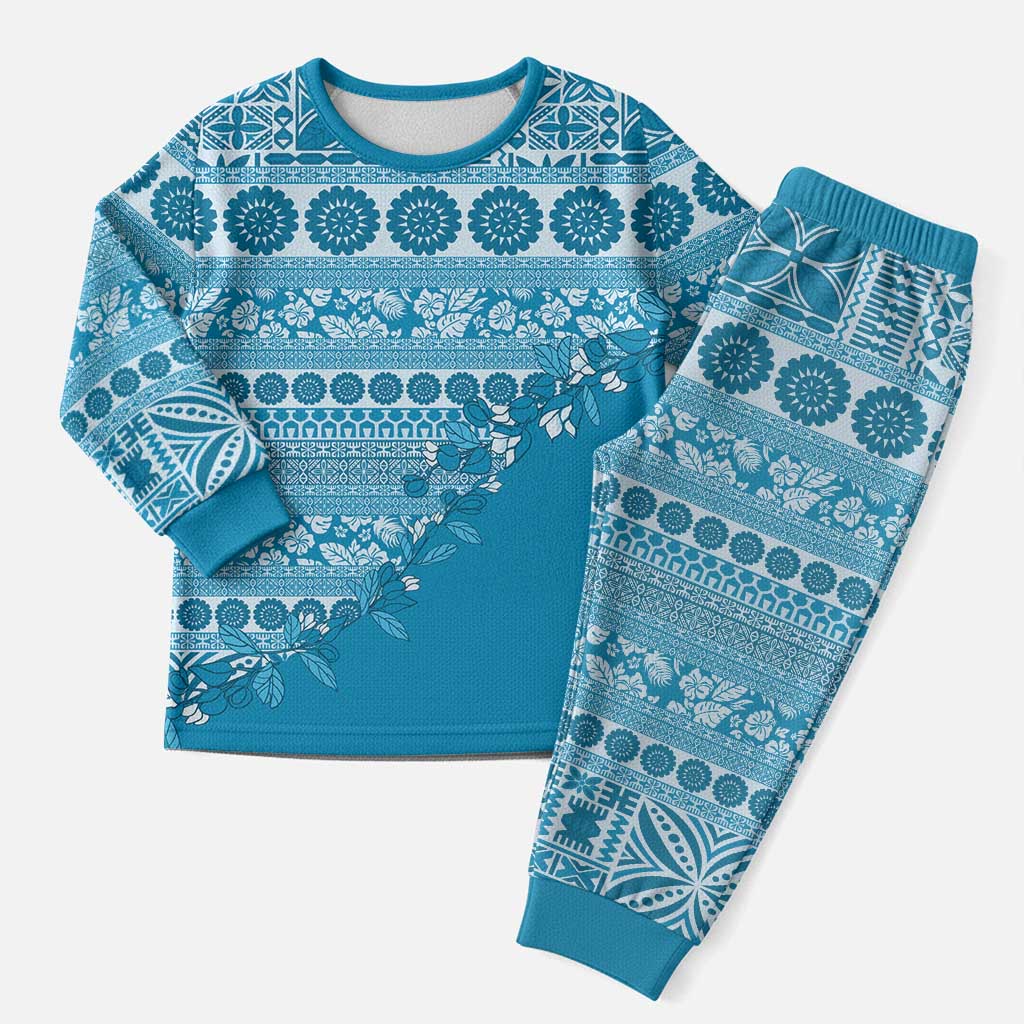 Fiji Marau na Kerisimasi Christmas Pajama Set Aqua Tagimoucia Tapa Masi Tribal LT9 Men Aqua - Polynesian Pride