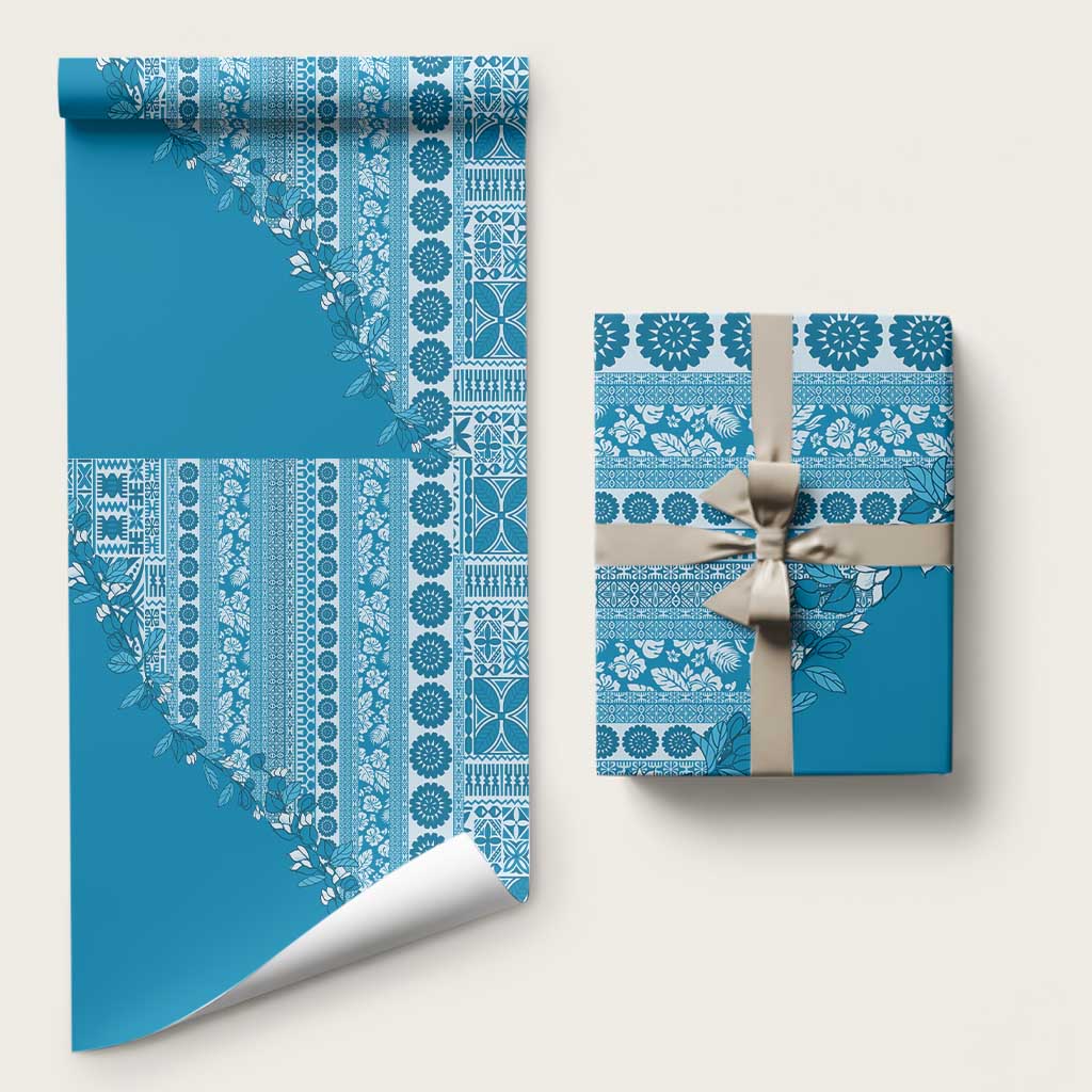 Fiji Marau na Kerisimasi Wrapping Paper Aqua Tagimoucia Tapa Masi Tribal LT9 58" × 23" Aqua - Polynesian Pride