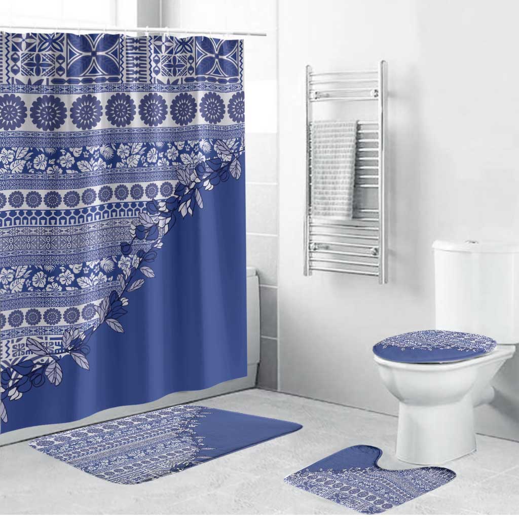 Fiji Marau na Kerisimasi Bathroom Set Blue Tagimoucia Tapa Masi Tribal LT9 Bathroom Set (4 pcs) Blue - Polynesian Pride