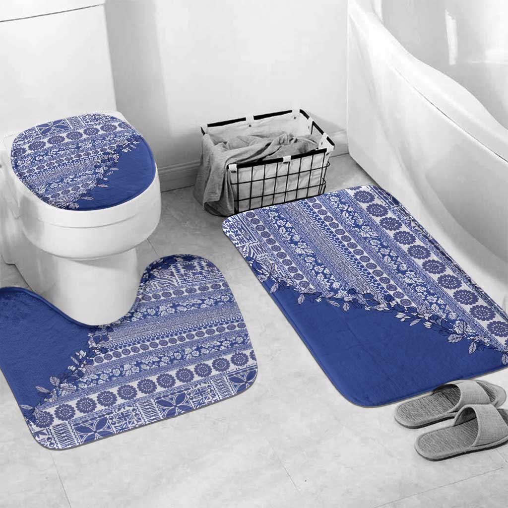 Fiji Marau na Kerisimasi Bathroom Set Blue Tagimoucia Tapa Masi Tribal LT9 Mat Set Only (3 pcs) One Size Blue - Polynesian Pride