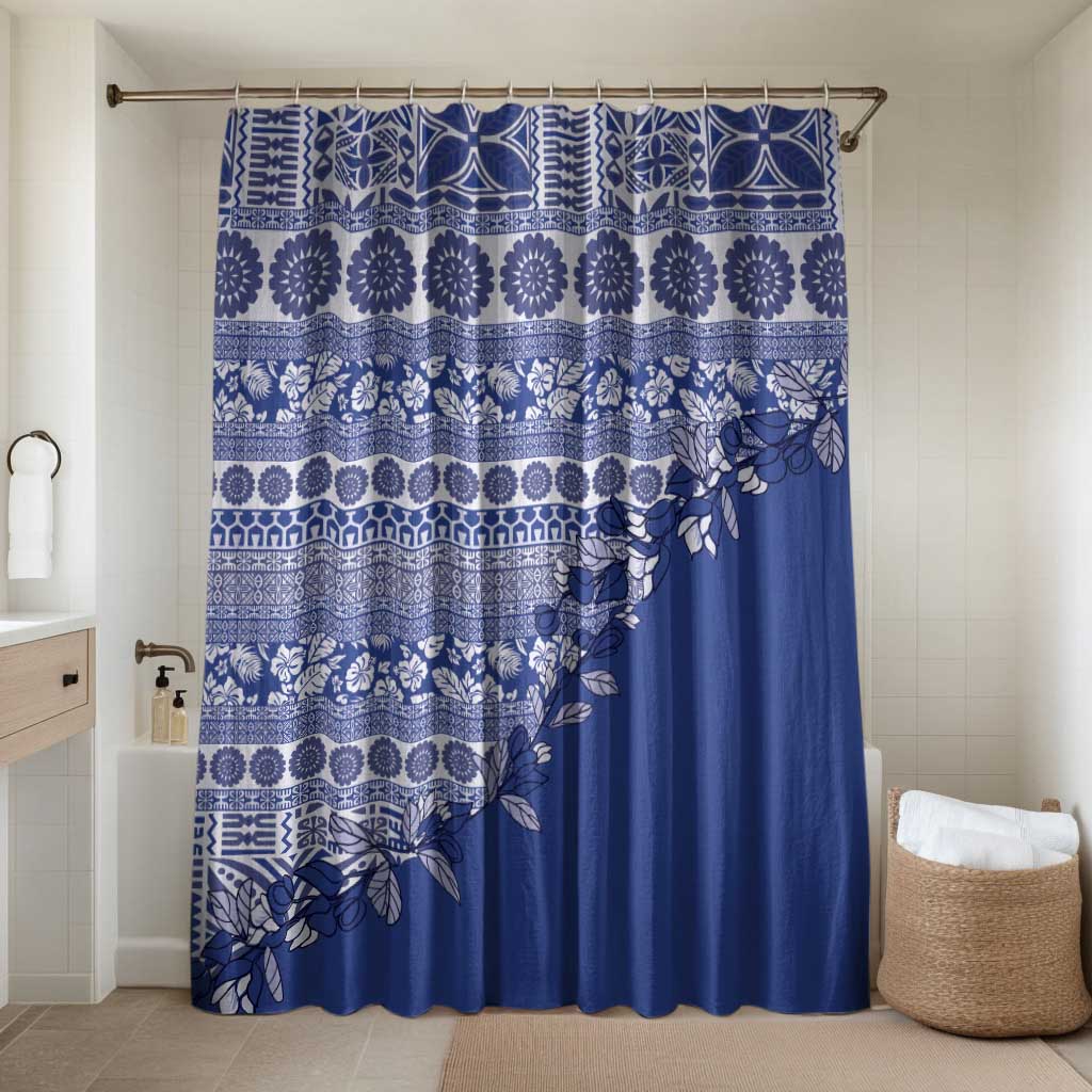 Fiji Marau na Kerisimasi Bathroom Set Blue Tagimoucia Tapa Masi Tribal LT9 Shower Curtain Only Blue - Polynesian Pride