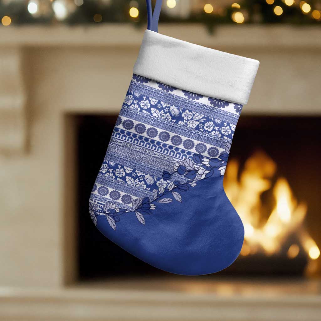 Fiji Marau na Kerisimasi Christmas Stocking Blue Tagimoucia Tapa Masi Tribal LT9 Set of 2 Blue - Polynesian Pride