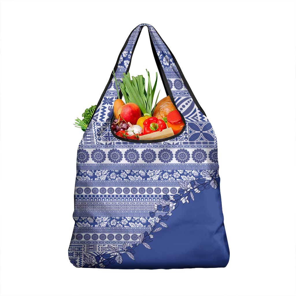 Fiji Marau na Kerisimasi Grocery Bag Blue Tagimoucia Tapa Masi Tribal LT9 1-pack One Size Blue - Polynesian Pride