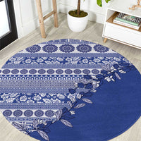 Fiji Marau na Kerisimasi Round Carpet Blue Tagimoucia Tapa Masi Tribal LT9 Blue - Polynesian Pride