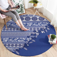 Fiji Marau na Kerisimasi Round Carpet Blue Tagimoucia Tapa Masi Tribal LT9 - Polynesian Pride