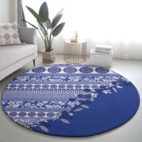 Fiji Marau na Kerisimasi Round Carpet Blue Tagimoucia Tapa Masi Tribal LT9 - Polynesian Pride