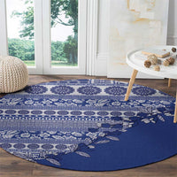 Fiji Marau na Kerisimasi Round Carpet Blue Tagimoucia Tapa Masi Tribal LT9 - Polynesian Pride