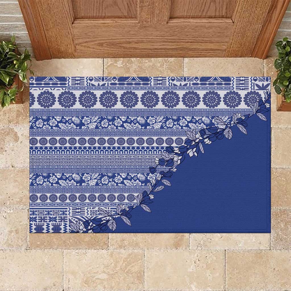 Fiji Marau na Kerisimasi Rubber Doormat Blue Tagimoucia Tapa Masi Tribal LT9 Blue - Polynesian Pride