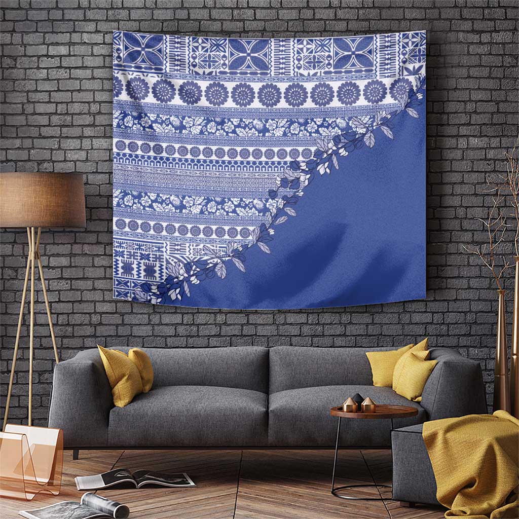 Fiji Marau na Kerisimasi Tapestry Blue Tagimoucia Tapa Masi Tribal LT9 Blue - Polynesian Pride