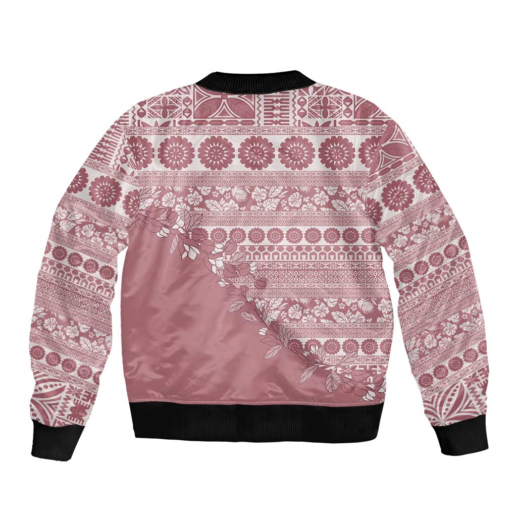 Fiji Marau na Kerisimasi Bomber Jacket Dusty Rose Tagimoucia Tapa Masi Tribal LT9 - Polynesian Pride