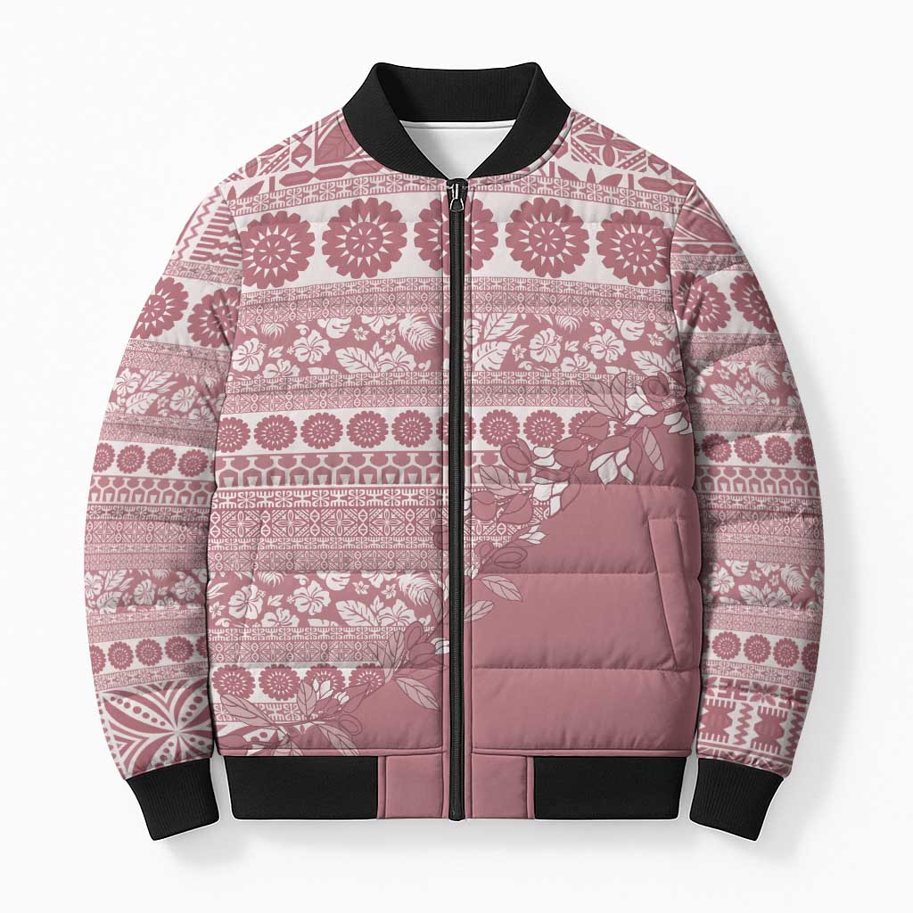 Fiji Marau na Kerisimasi Bomber Puffer Jacket Dusty Rose Tagimoucia Tapa Masi Tribal LT9 Unisex Pink - Polynesian Pride