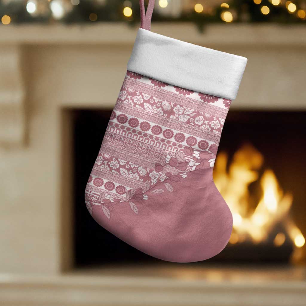 Fiji Marau na Kerisimasi Christmas Stocking Dusty Rose Tagimoucia Tapa Masi Tribal LT9 Set of 2 Pink - Polynesian Pride