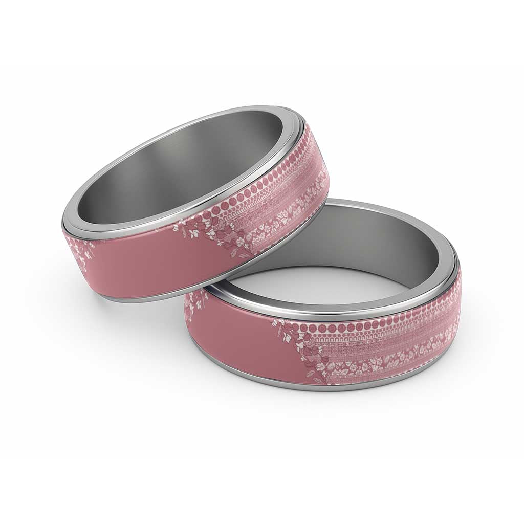 Fiji Marau na Kerisimasi Classic Ring Dusty Rose Tagimoucia Tapa Masi Tribal LT9 Sliver Pink - Polynesian Pride