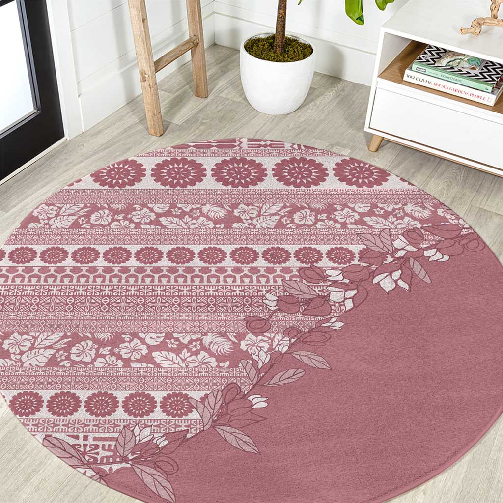 Fiji Marau na Kerisimasi Round Carpet Dusty Rose Tagimoucia Tapa Masi Tribal LT9 Pink - Polynesian Pride