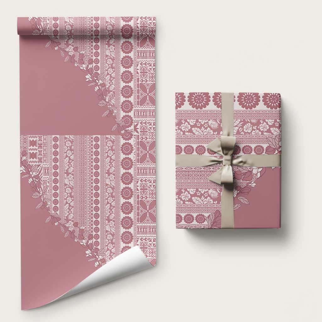 Fiji Marau na Kerisimasi Wrapping Paper Dusty Rose Tagimoucia Tapa Masi Tribal LT9 58" × 23" Pink - Polynesian Pride