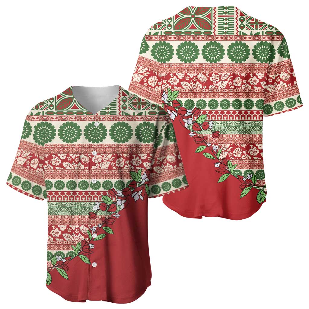 Fiji Marau na Kerisimasi Baseball Jersey Red Tagimoucia Tapa Masi Tribal LT9 - Polynesian Pride