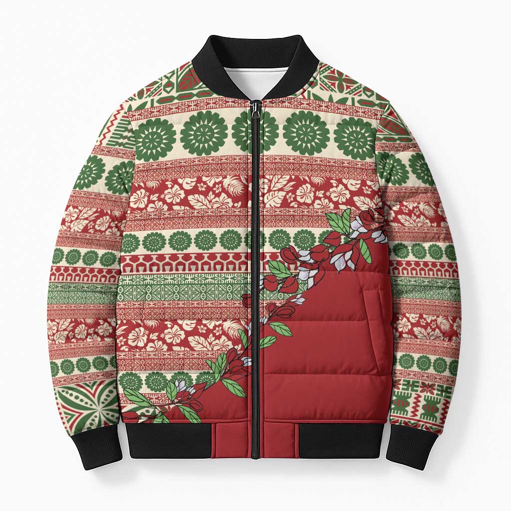 Fiji Marau na Kerisimasi Bomber Puffer Jacket Red Tagimoucia Tapa Masi Tribal LT9 Unisex Red - Polynesian Pride
