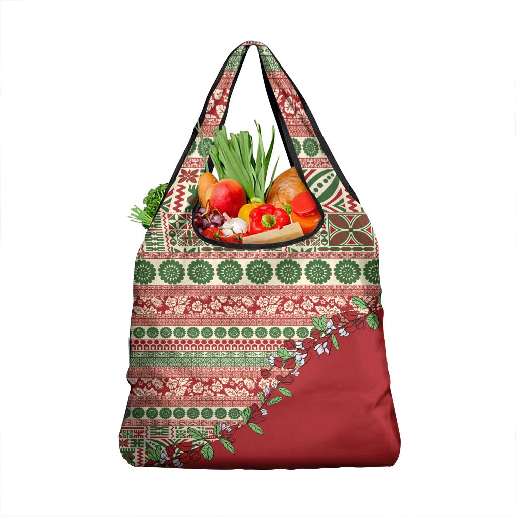 Fiji Marau na Kerisimasi Grocery Bag Red Tagimoucia Tapa Masi Tribal LT9 1-pack One Size Red - Polynesian Pride