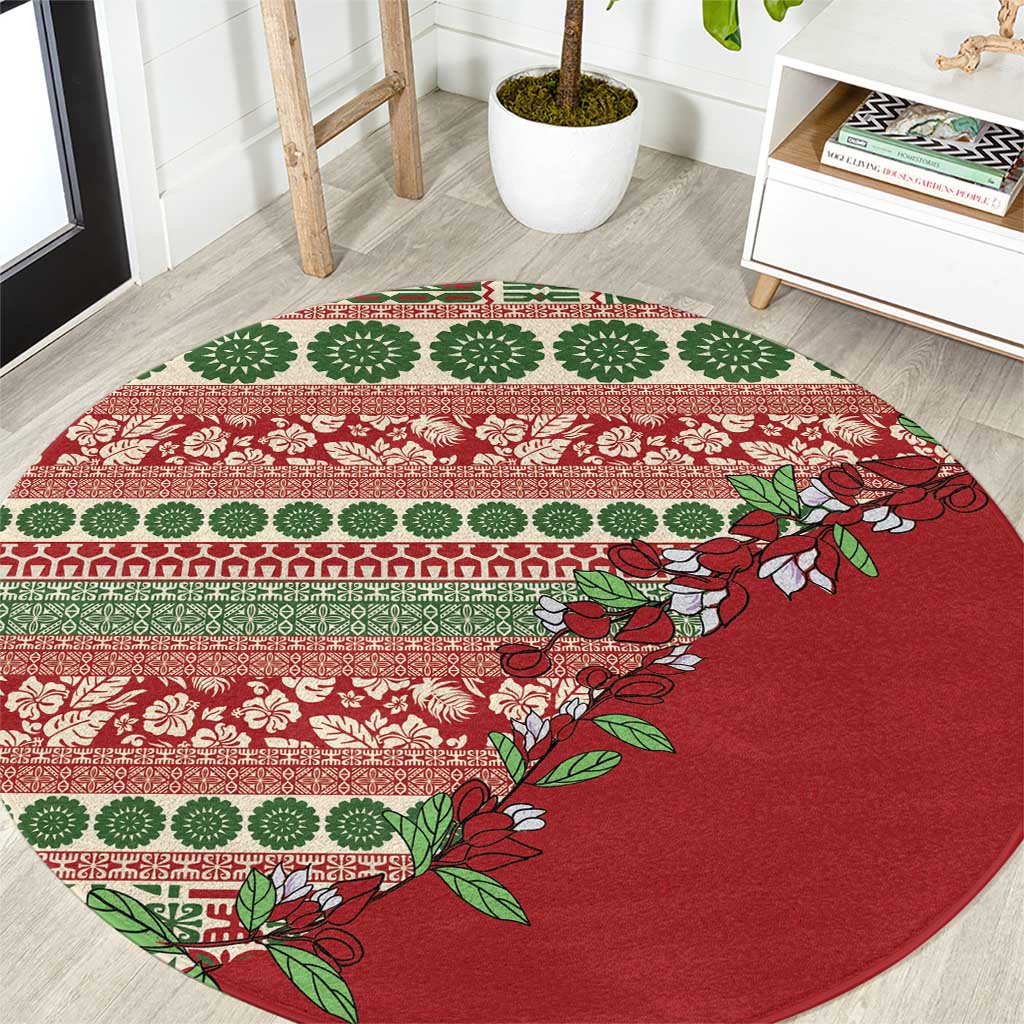Fiji Marau na Kerisimasi Round Carpet Red Tagimoucia Tapa Masi Tribal LT9 Red - Polynesian Pride