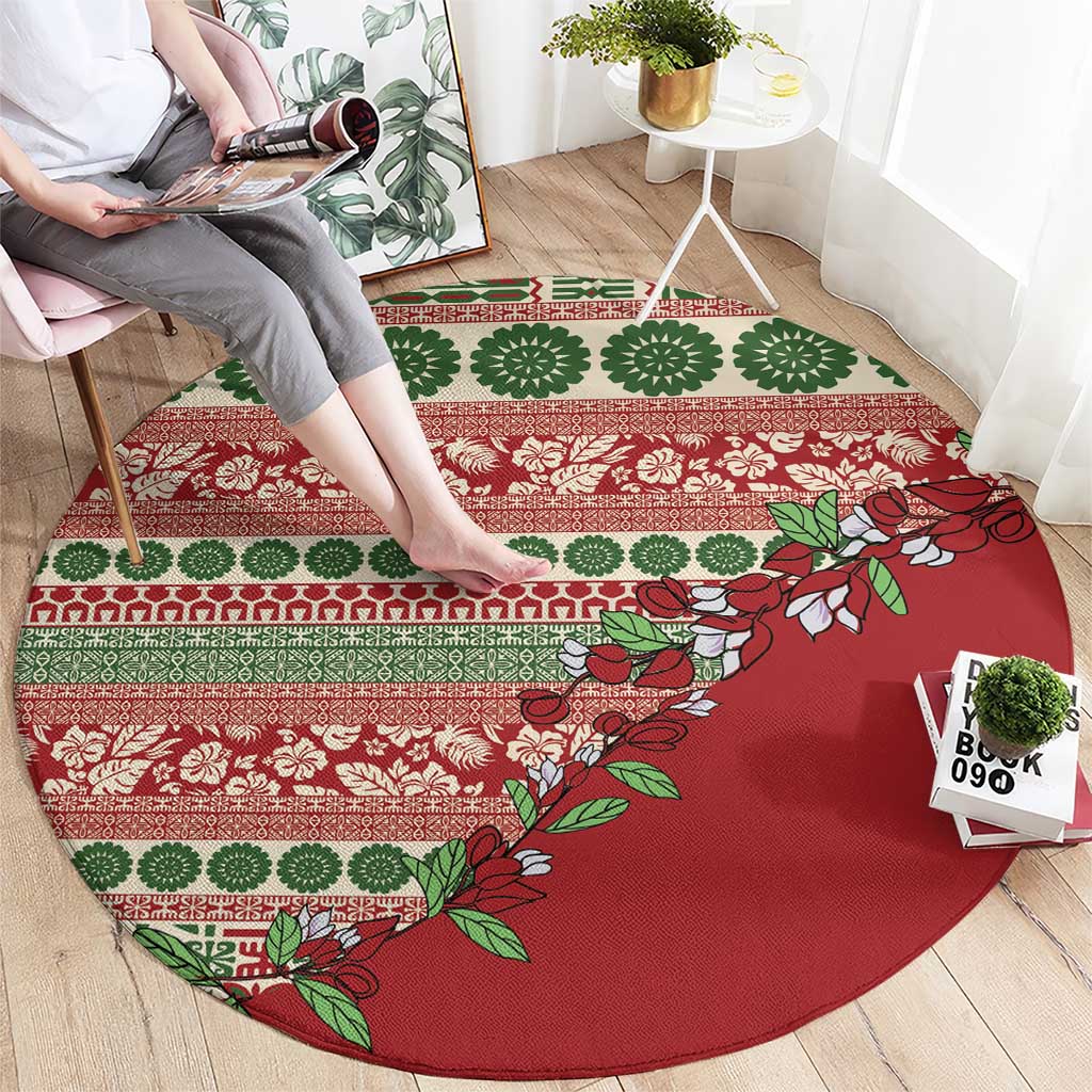 Fiji Marau na Kerisimasi Round Carpet Red Tagimoucia Tapa Masi Tribal LT9 - Polynesian Pride