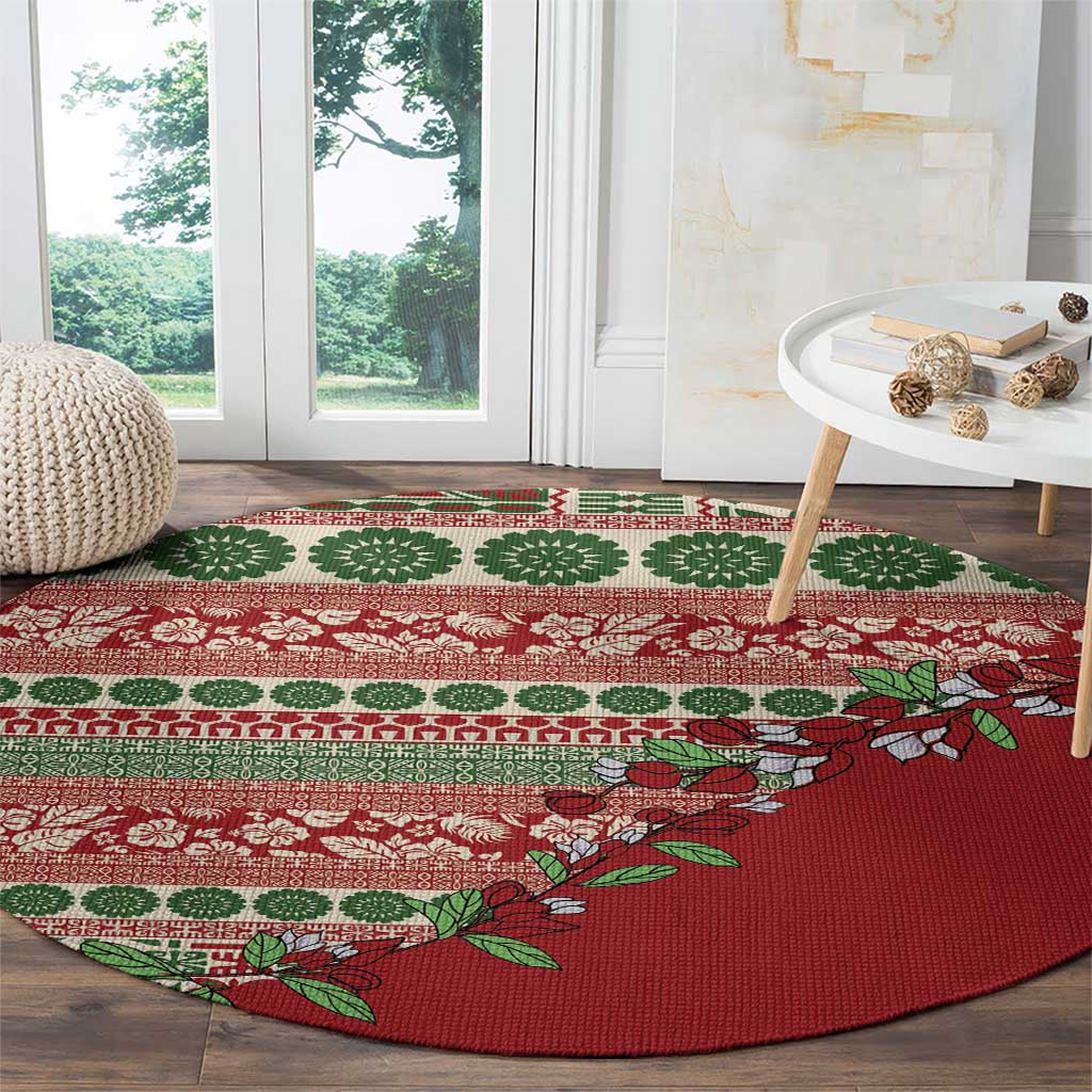 Fiji Marau na Kerisimasi Round Carpet Red Tagimoucia Tapa Masi Tribal LT9 - Polynesian Pride