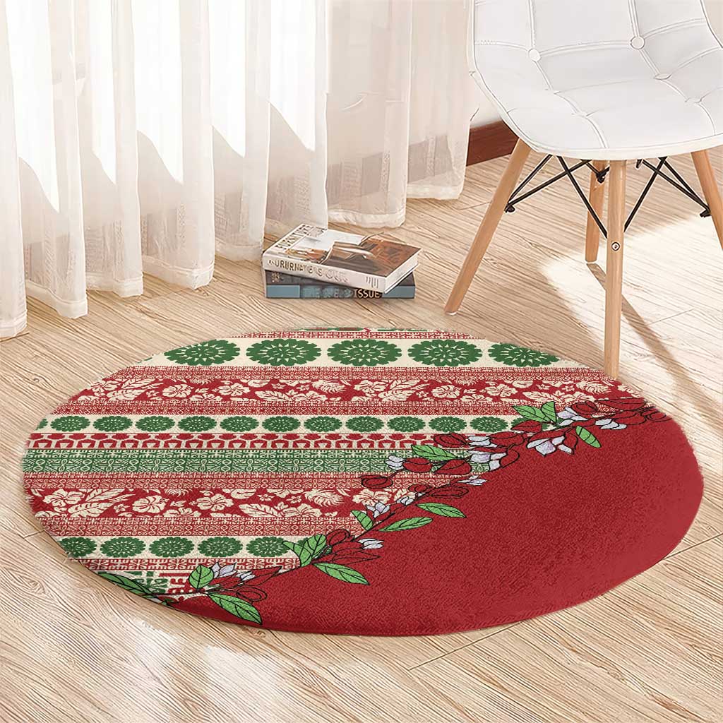 Fiji Marau na Kerisimasi Round Carpet Red Tagimoucia Tapa Masi Tribal LT9 - Polynesian Pride