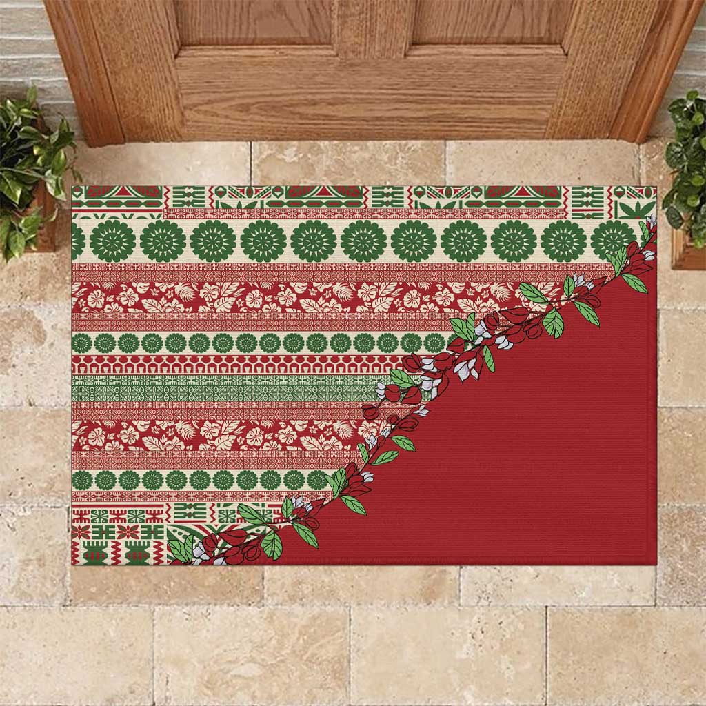 Fiji Marau na Kerisimasi Rubber Doormat Red Tagimoucia Tapa Masi Tribal LT9 Red - Polynesian Pride